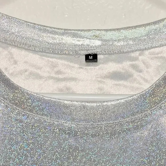 Gray Rainbow Sparkle Short Sleeve Crew Neck Top - Picture 12 of 12